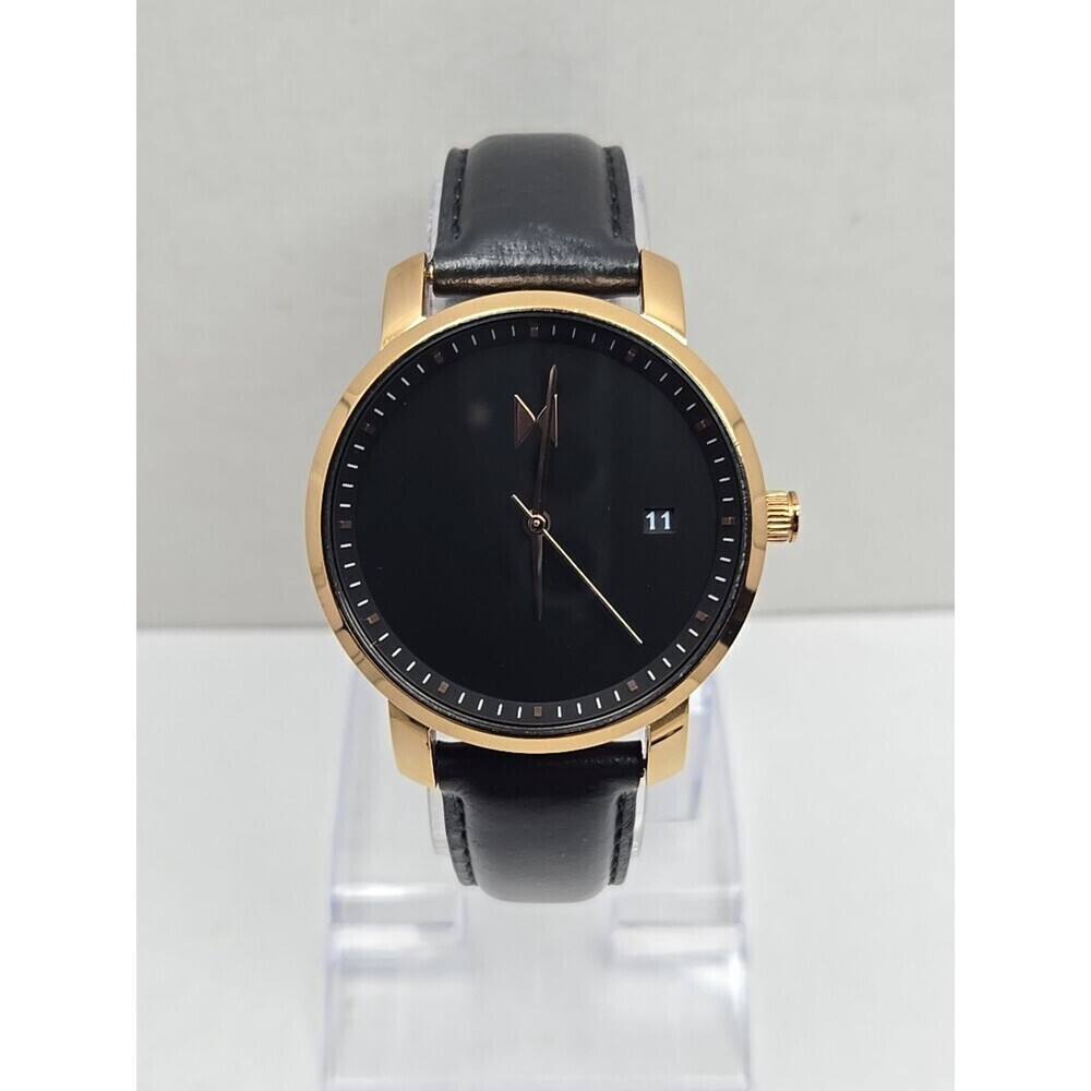 MVMT Black Dial Gold-Tone Case Black Leather Strap Watch